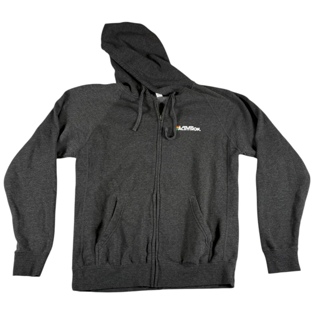 VTG Activision Playtest Zip Up Hoodie Mens Large‎ Gray Fleece Lined Long Sleeve
